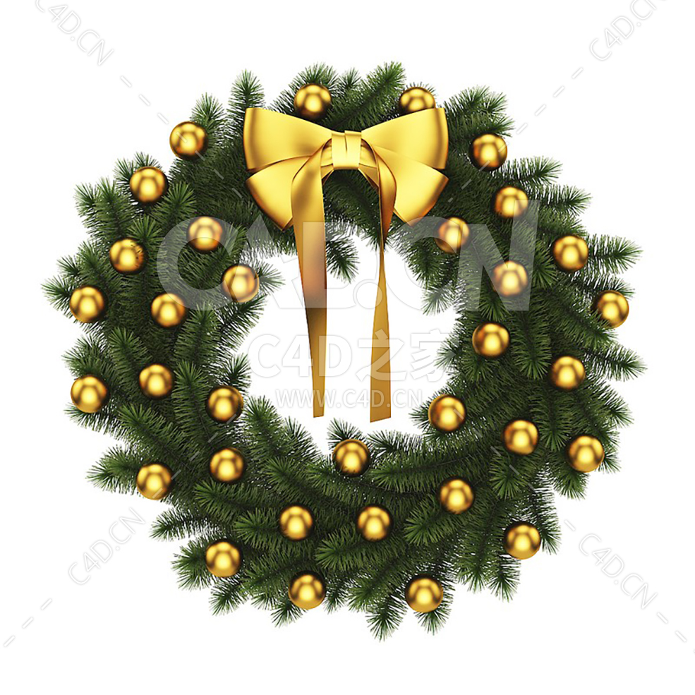 金色礼结蝴蝶结圆球松枝花环花圈 CHRISTMAS WREATH 4 - C4D之家 - cgaxis_models_39_05.jpg