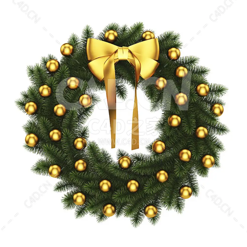金色礼结蝴蝶结圆球松枝花环花圈 CHRISTMAS WREATH 4 - C4D之家 - cgaxis_models_39_05.jpg