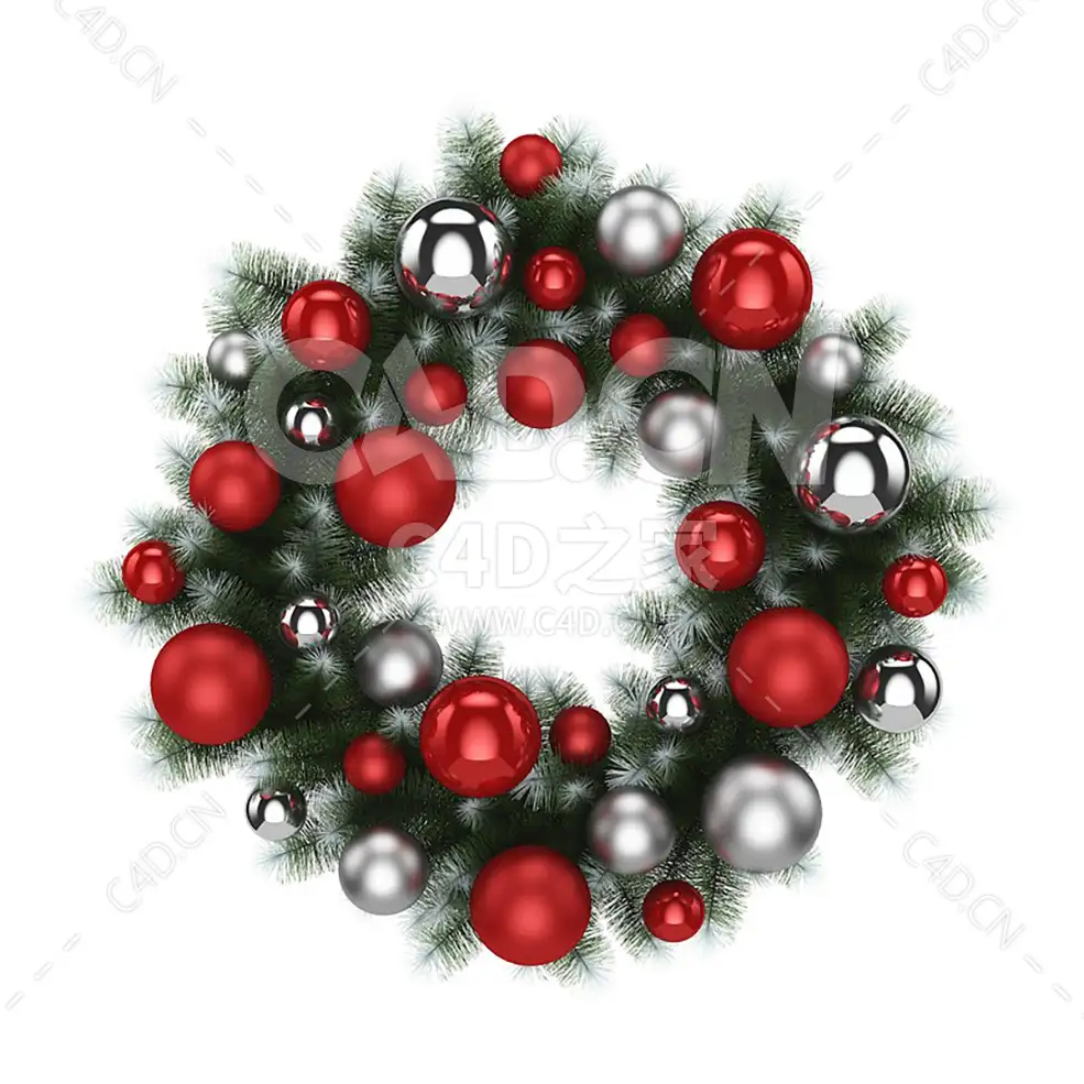 红色银色球松枝花环花圈 CHRISTMAS WREATH 3 - C4D之家 - cgaxis_models_39_04.jpg
