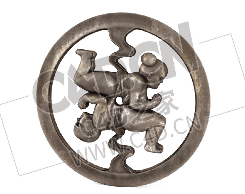 童男童女浮雕挂件工艺品C4D模型下载 - C4D之家 - 12.png