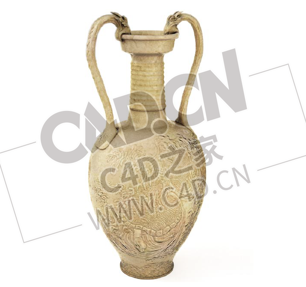 龙纹雕刻花纹双龙尊瓶瓷器文房摆件古董古玩C4D模型下载 - C4D之家 - 18.png
