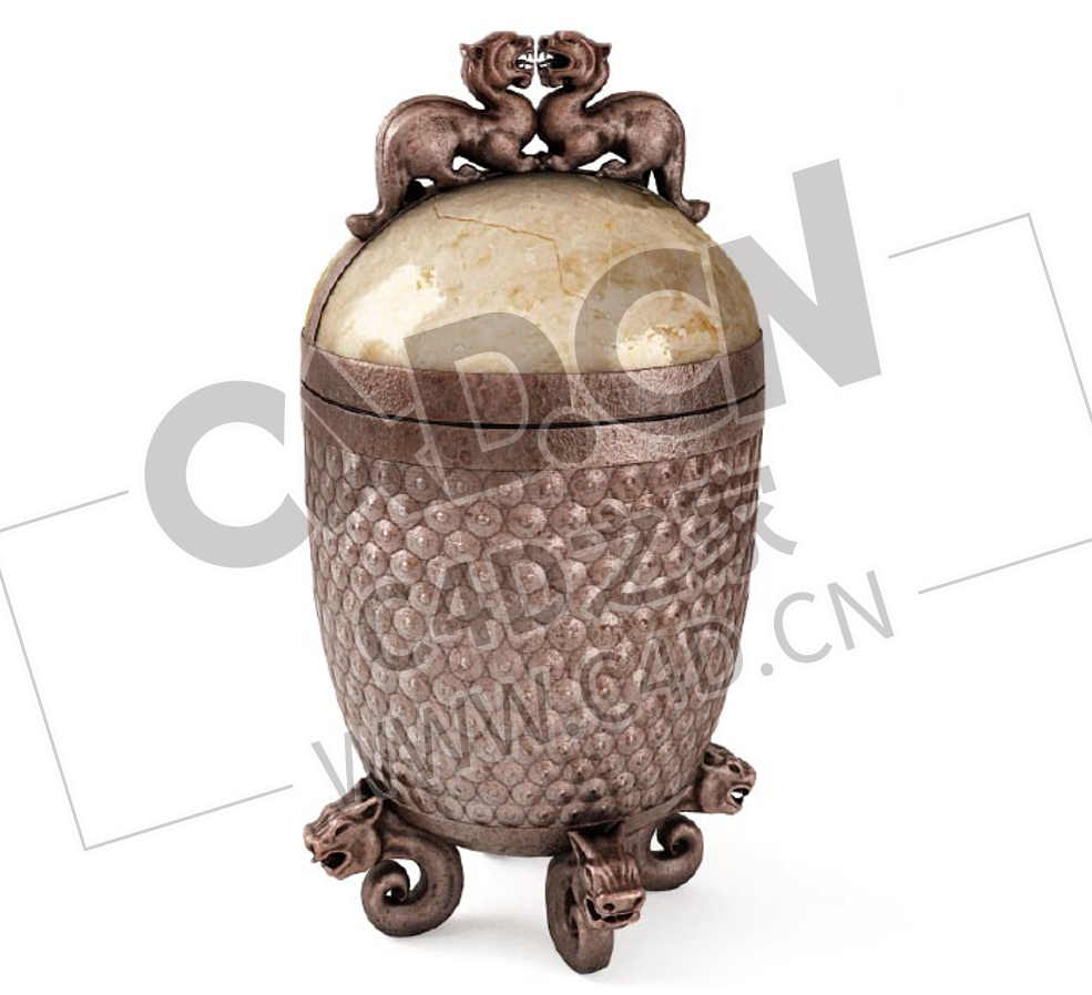 双兽铜炉古董饰品C4D模型下载 - C4D之家 - 20.png