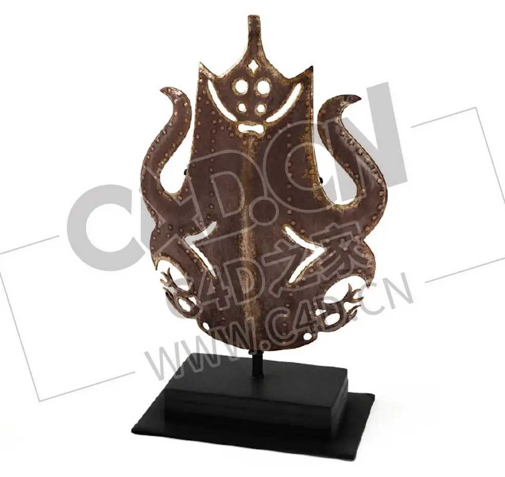 古代吉祥图腾铜片工艺品摆件C4D模型下载 - C4D之家 - 21.png