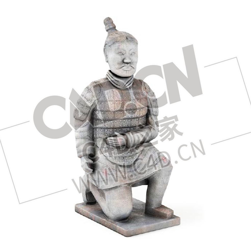 单腿跪的秦始皇兵马俑雕像C4D模型下载