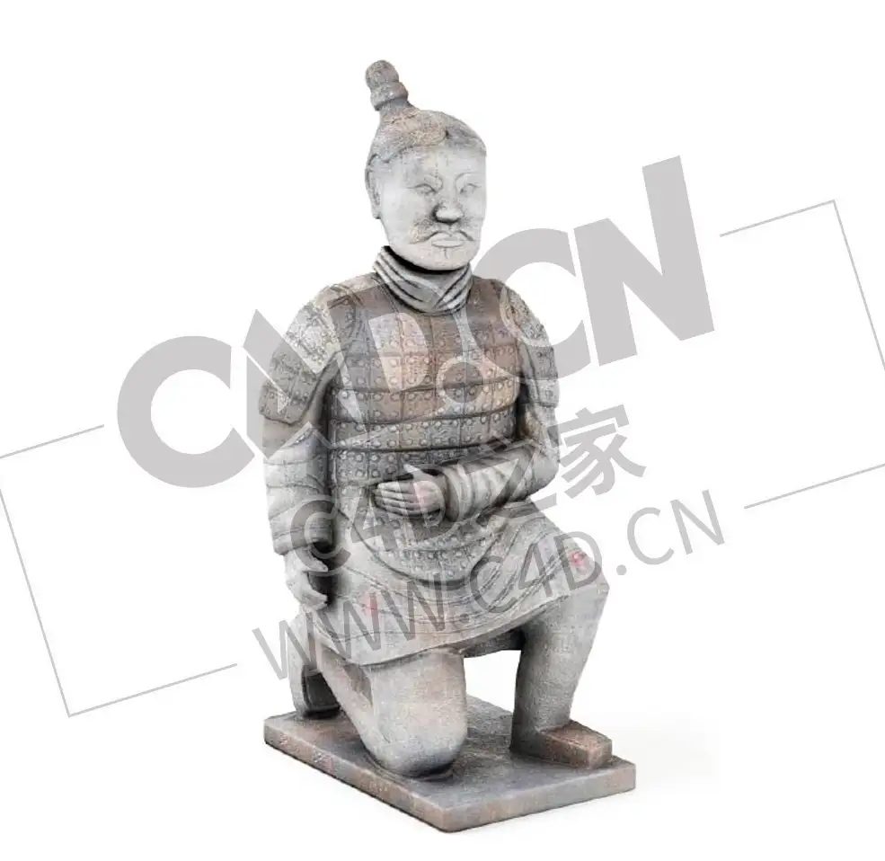单腿跪的秦始皇兵马俑雕像C4D模型下载 - C4D之家 - 33.png