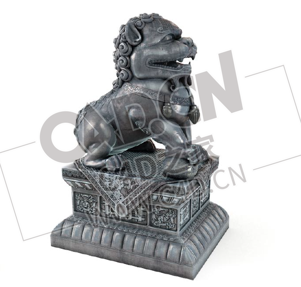 古代宫殿门口青铜狮子雌狮雕像C4D模型下载