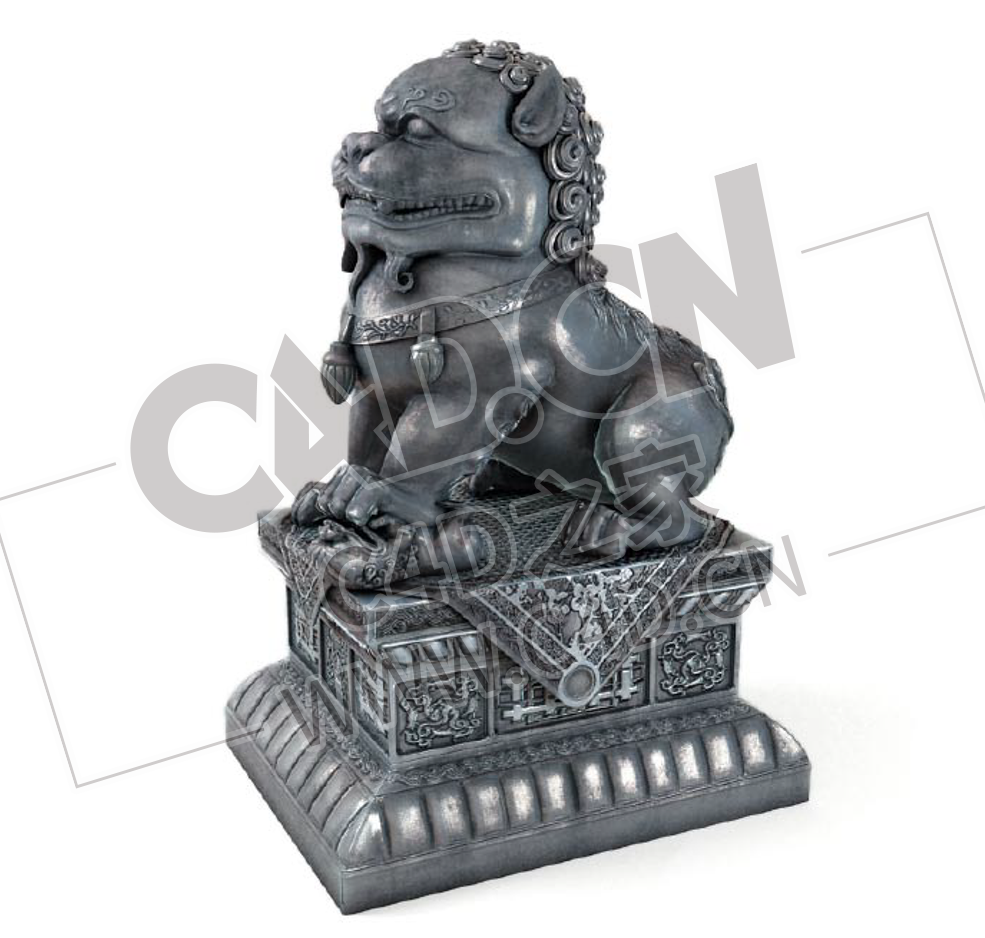古代宫殿门口青铜狮子雄狮雕像C4D模型下载