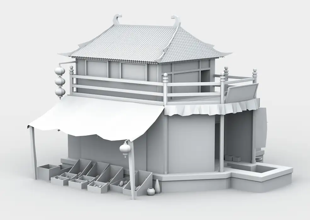 古建筑房子商铺摊位白模 - C4D之家 - 1.jpg