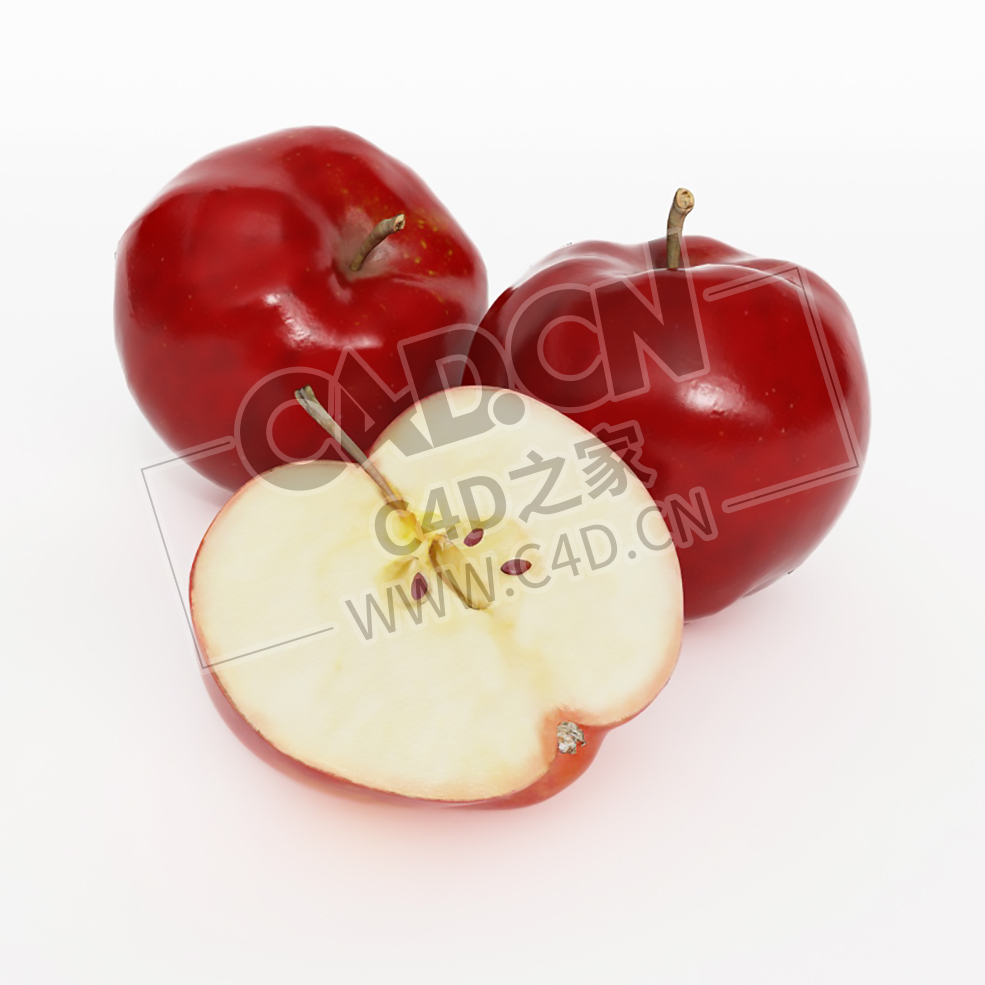 红苹果切开的水果一半苹果C4D模型 Apple - C4D之家 - 021.jpg