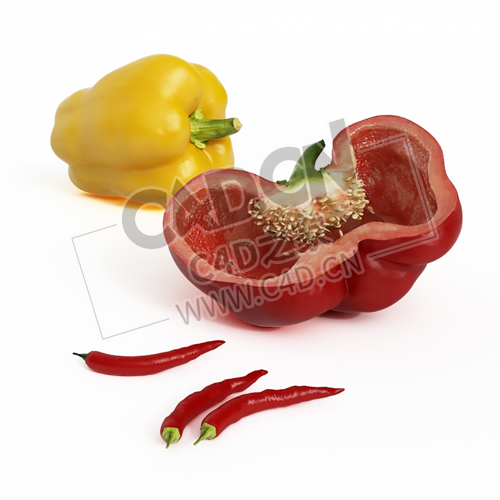 彩椒菜辣椒红辣椒一半蔬菜切开的辣椒C4D模型 Pepper - C4D之家 - 029.jpg