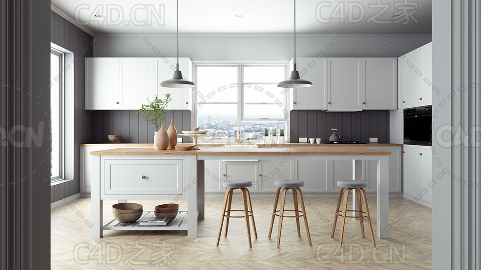 法国乡村厨房开放式厨房餐厅场景3D模型 French Country Kitchen Interior 3D Model - C4D之家 - French-Country-Kitchen-Day---OCTANE.jpg