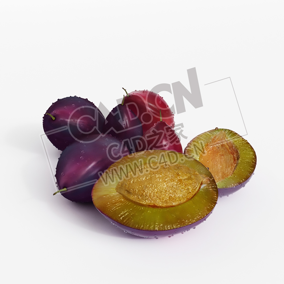 成熟的紫色李子一半李子切开的水果C4D模型 plum - C4D之家 - 043.jpg
