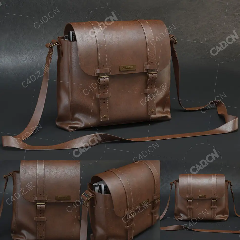棕色真皮挎包皮革包单肩包书包C4D模型konkurs sumka - C4D之家 - 11.jpg