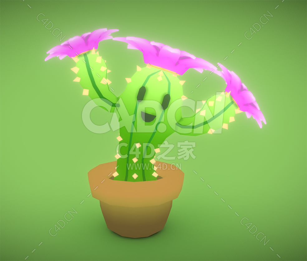 开花的卡通仙人掌植物C4D模型下载 - C4D之家 - 11.jpg