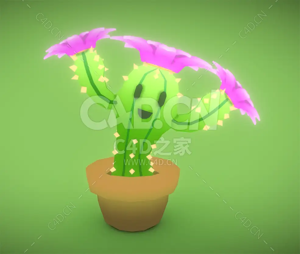 开花的卡通仙人掌植物C4D模型下载 - C4D之家 - 11.jpg