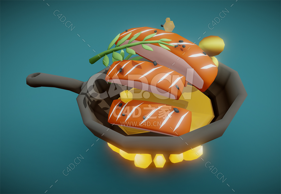C4D卡通平底锅烹饪面包食材模型下载 - C4D之家 - 13.jpg