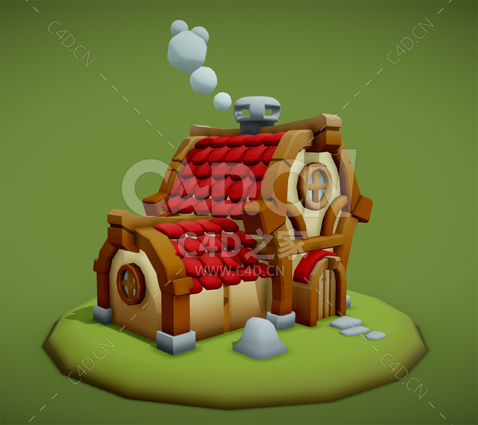 C4D炊烟渺渺卡通小屋建筑模型下载 - C4D之家 - 16.jpg