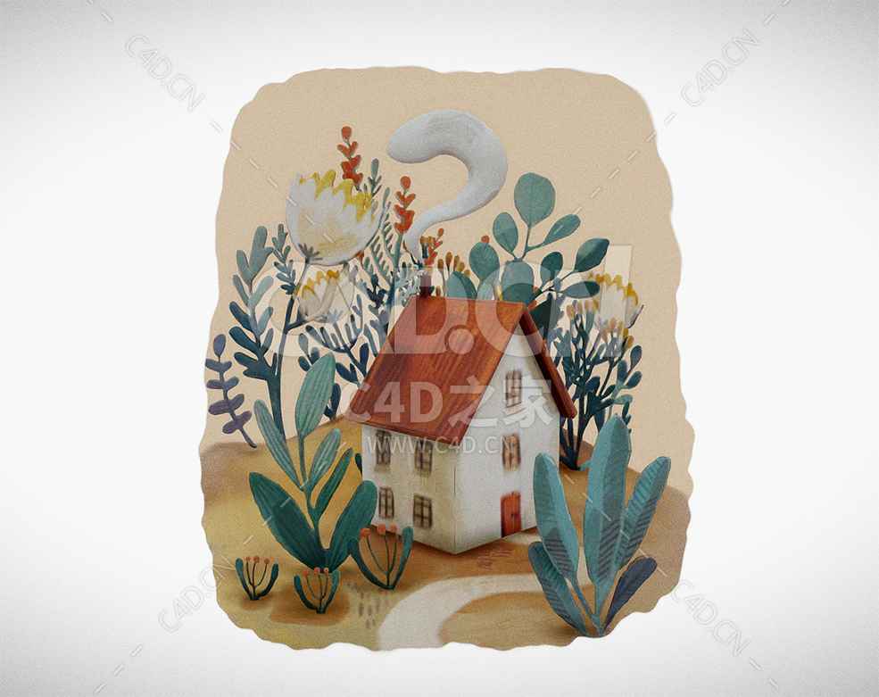 C4D梦幻乡间植物丛林小屋建筑卡通场景模型下载 - C4D之家 - 18.jpg