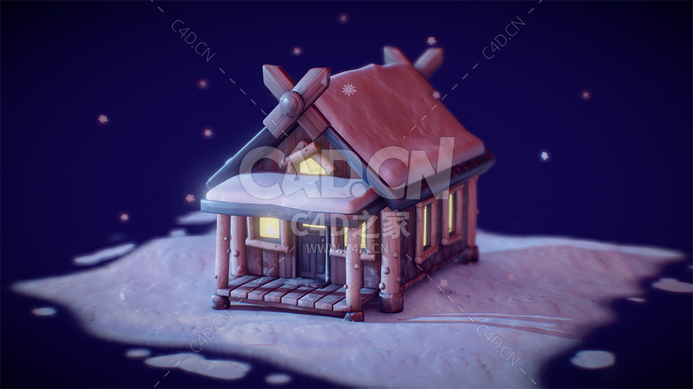 C4D冬日夜晚下雪小木屋温馨场景模型下载 - C4D之家 - 19.jpg