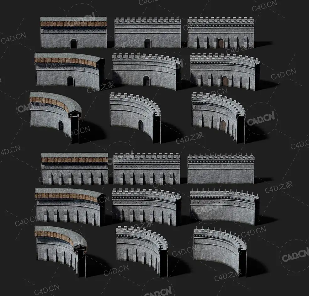 18个《权力游戏》中世纪城堡组件-城墙模型合集Render Crate Castle Walls - C4D之家 - RenderCrate-Castle_Walls.jpg