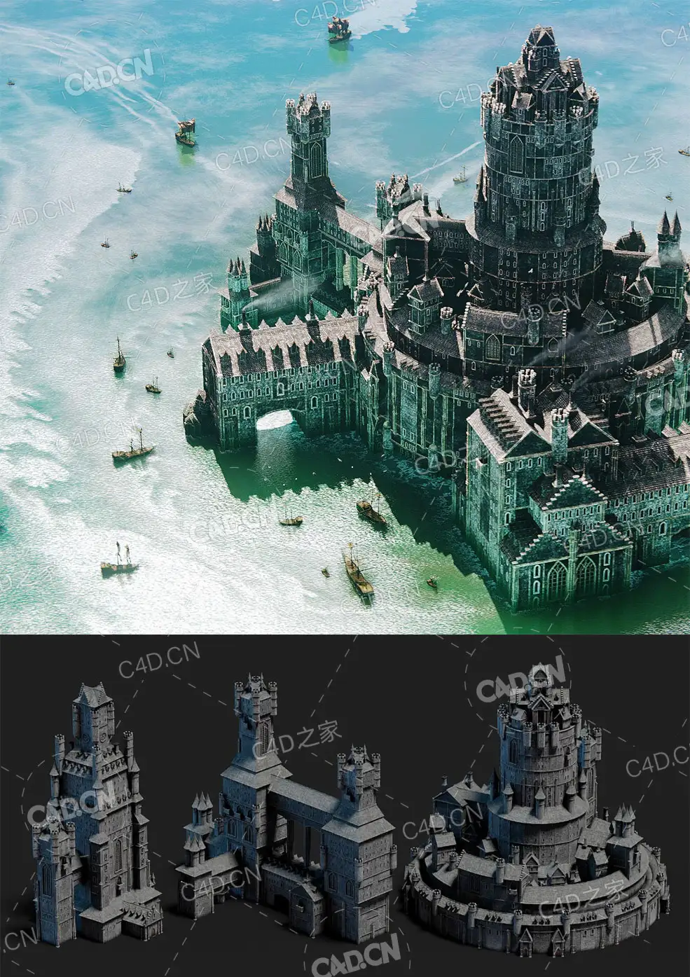 16个《权力游戏》中世纪城堡房子建筑模型RenderCrate-Castles - C4D之家 - RenderCrate-Castles-1.jpg