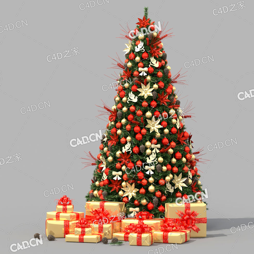 圣诞节装饰礼物礼盒松果松枝圣诞树模型