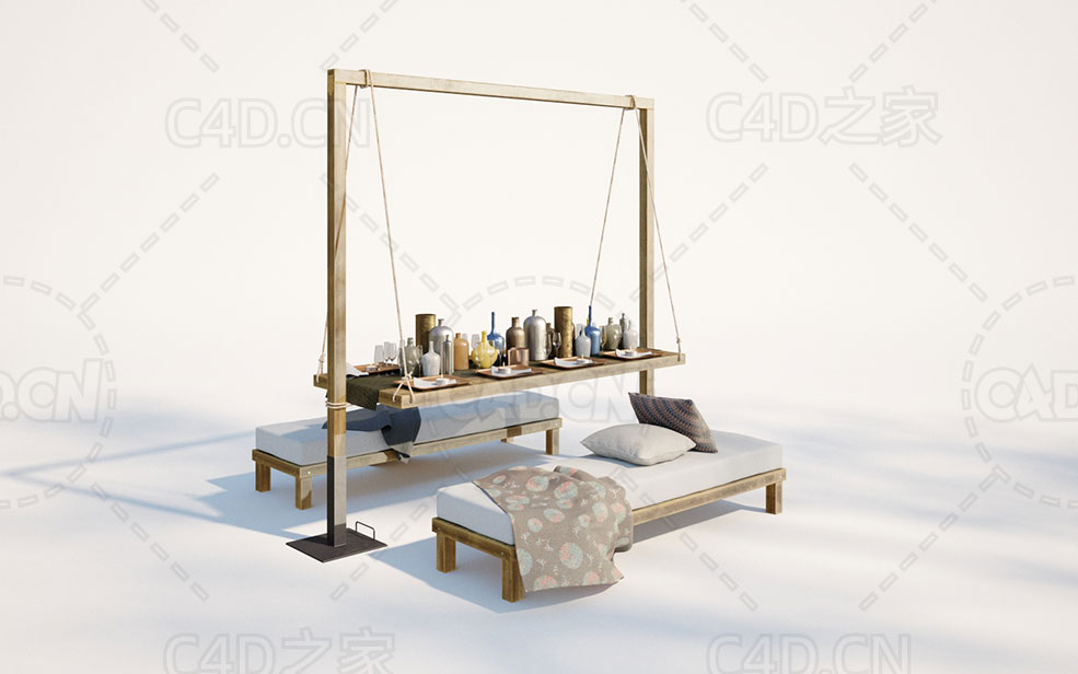 C4D摆满吊桌的瓶子长凳抱枕模型 - C4D之家 - Am220_26.jpg