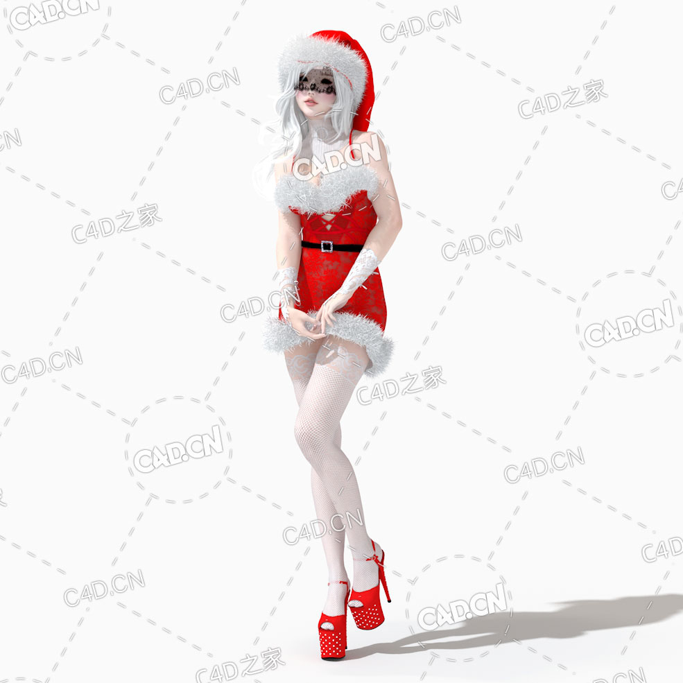 妖娆妩媚的性感圣诞女郎C4D模型