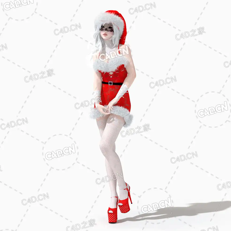 妖娆妩媚的性感圣诞女郎C4D模型 - C4D之家 - 01.jpg