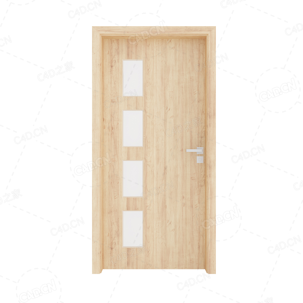 黄色室内实木门竖条玻璃实木复合简约无漆木门单开门厨房卫生间门 - C4D之家 - cgaxis_models_79_19.jpg