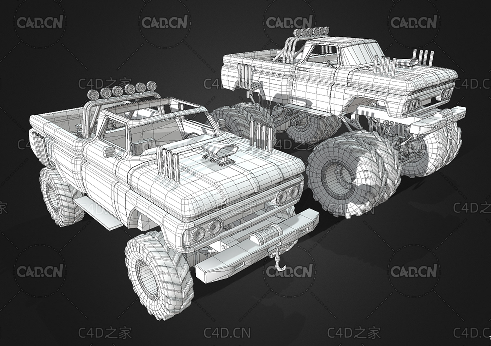 布线精美的怪物大脚车皮卡车C4D模型 - C4D之家 - 04.jpg