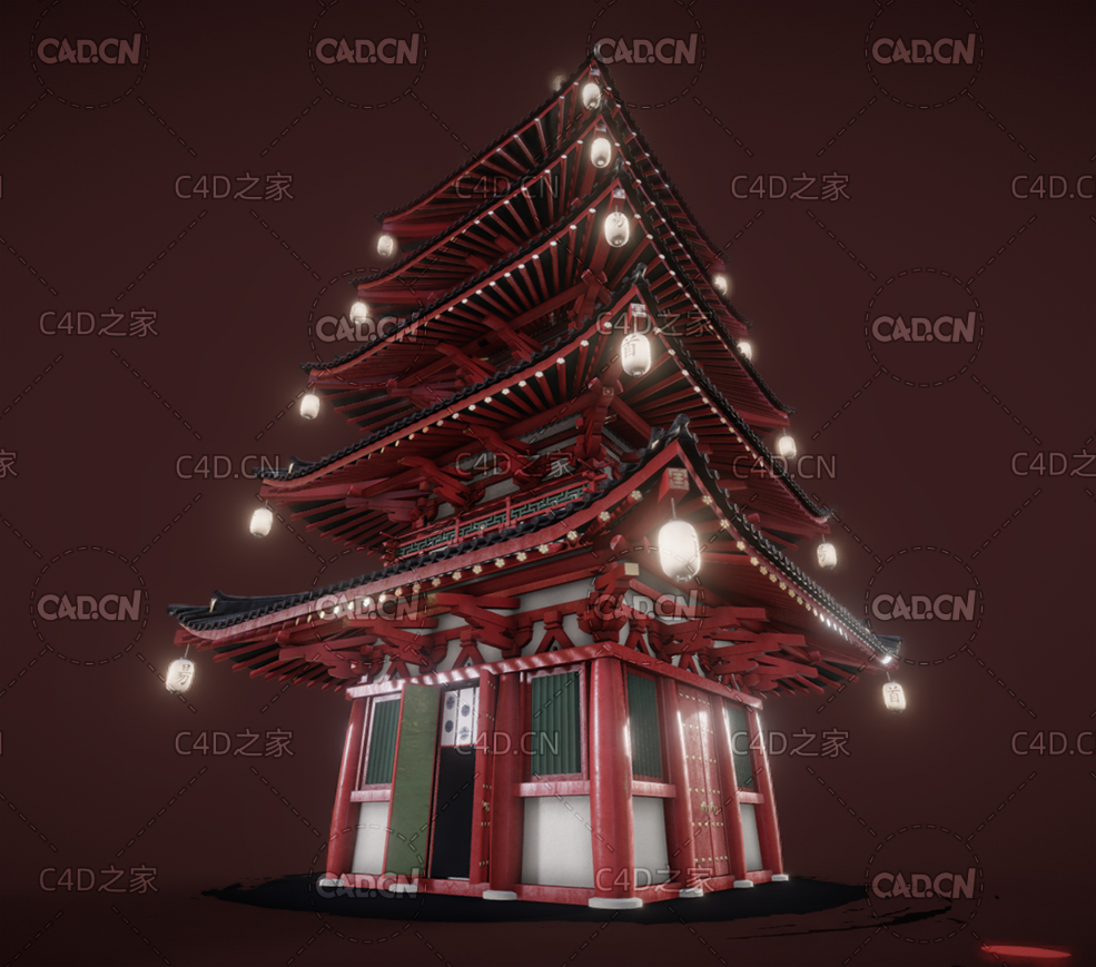 C4D日式寺庙古建筑模型 - C4D之家 - 10.jpg