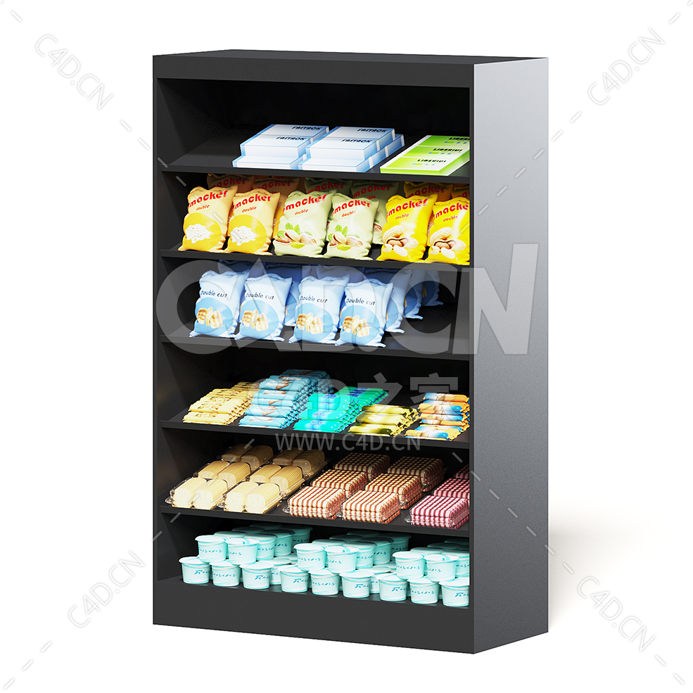 C4D商场超市零食食品货架小吃货柜模型下载market shelf snacks - C4D之家 - 02.jpg