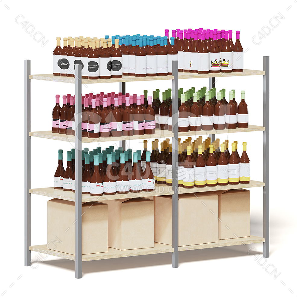 C4D商场超市葡萄酒洋酒货架货柜模型下载market shelf wines - C4D之家 - 17.jpg