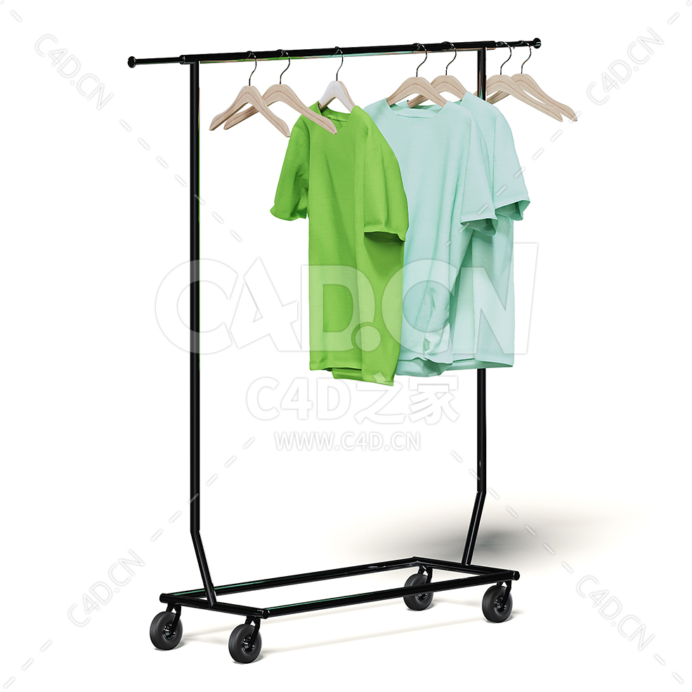 C4D商场超市可移动衣服架服装展示推车模型下载market rack clothes - C4D之家 - 20.jpg
