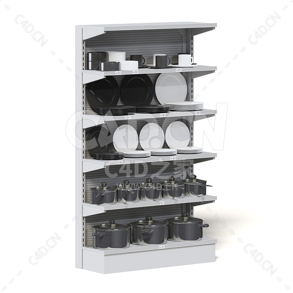 C4D商场超市厨具盘子罐子货架模型下载market shelf plates and pots - C4D之家 - 40.jpg