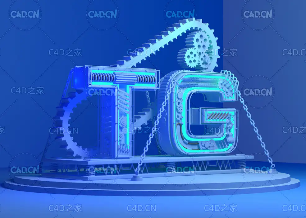 金属机械铁索链齿轮TG字母文字模型工程