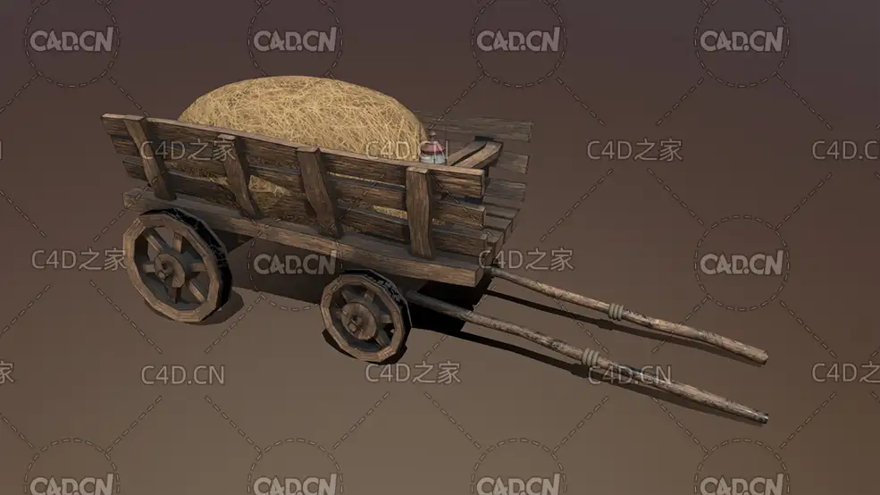 C4D有灯和干草的风格化中世纪推车架子车人力车模型 - C4D之家 - 37.jpg