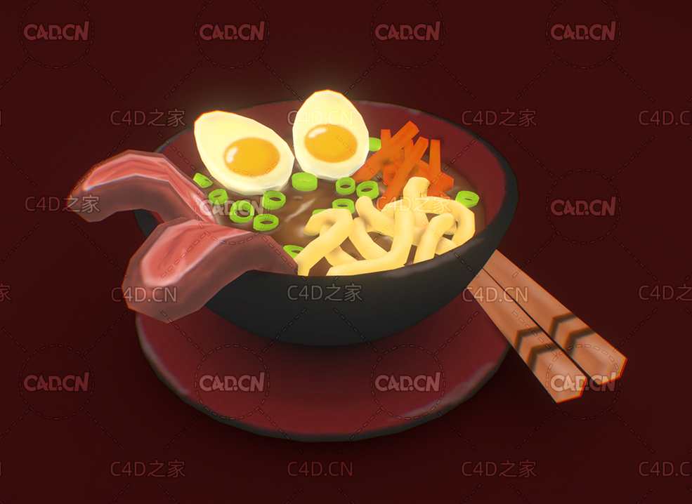 C4D卡通肥牛鸡蛋牛肉面食物模型 - C4D之家 - 31.jpg