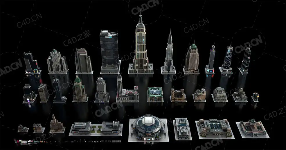 96个美国曼哈顿城市建筑C4D模型合集摩天大楼住宅楼办公楼Kitbash3d – Manhattan - C4D之家 - manhattan-3d-models_1024x1024.jpg