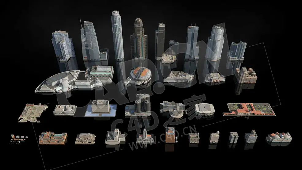 55个美国洛杉矶现代城市高层建筑模型合集Kitbash3d – Los Angeles