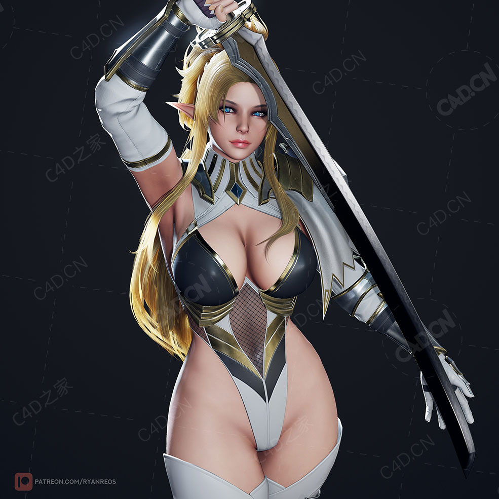 黑暗精灵游戏性感女侠C4D模型 ArtStation – Dark Elf Blader – Game Ready - C4D之家 - DarkElfBlader_Pose_Preview_04.jpg