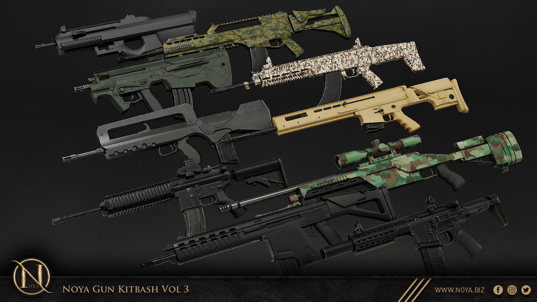 50把现代武器枪械模型枪支狙击步枪手枪冲锋枪Artstation - NOYA 50 Gun Kitbash Vol 3