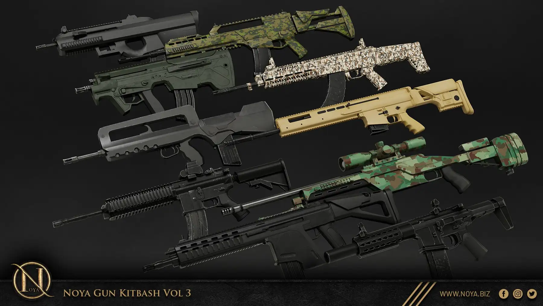 50把现代武器枪械模型枪支狙击步枪手枪冲锋枪Artstation - NOYA 50 Gun Kitbash Vol 3