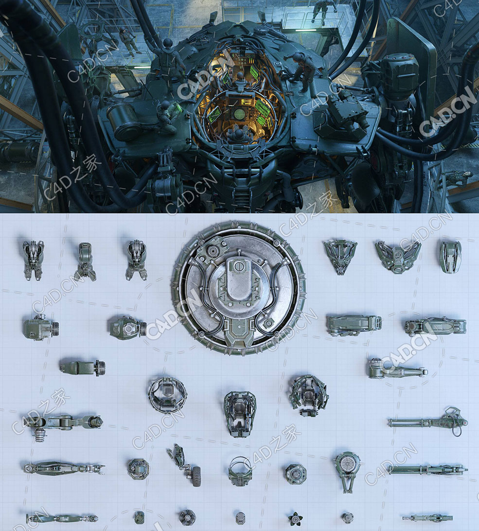 200+赛博朋克科幻机器人机甲战士零件3D模型BigMediumSmall – Mech Squad Collection - C4D之家 - 20220314131418799.jpg