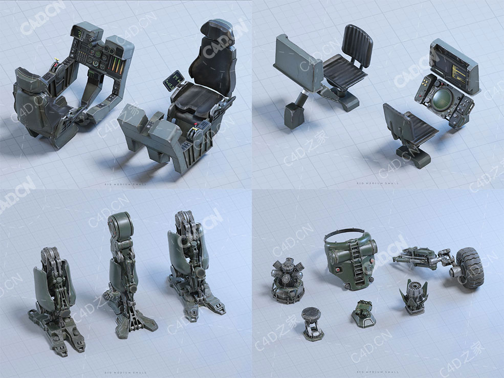 200+赛博朋克科幻机器人机甲战士零件3D模型BigMediumSmall – Mech Squad Collection - C4D之家 - 未标题-1.jpg