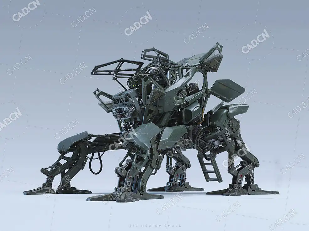 外星科幻四脚机甲人C4D模型 Crawler