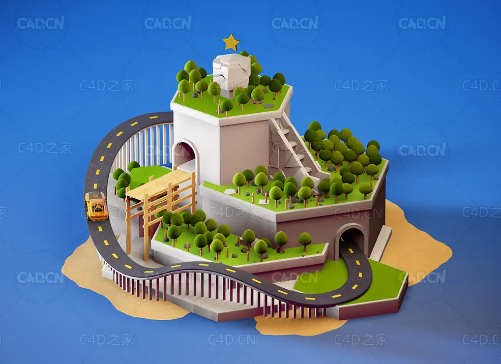 C4D卡通城市小岛高架桥场景制作教程(英文字幕)Create a fun 3D island with Cinema 4D - C4D之家 - 5.jpg