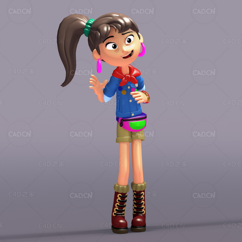 挥手打招呼的可爱女孩现代人物卡通模型Ellie - C4D之家 - ellie.jpg