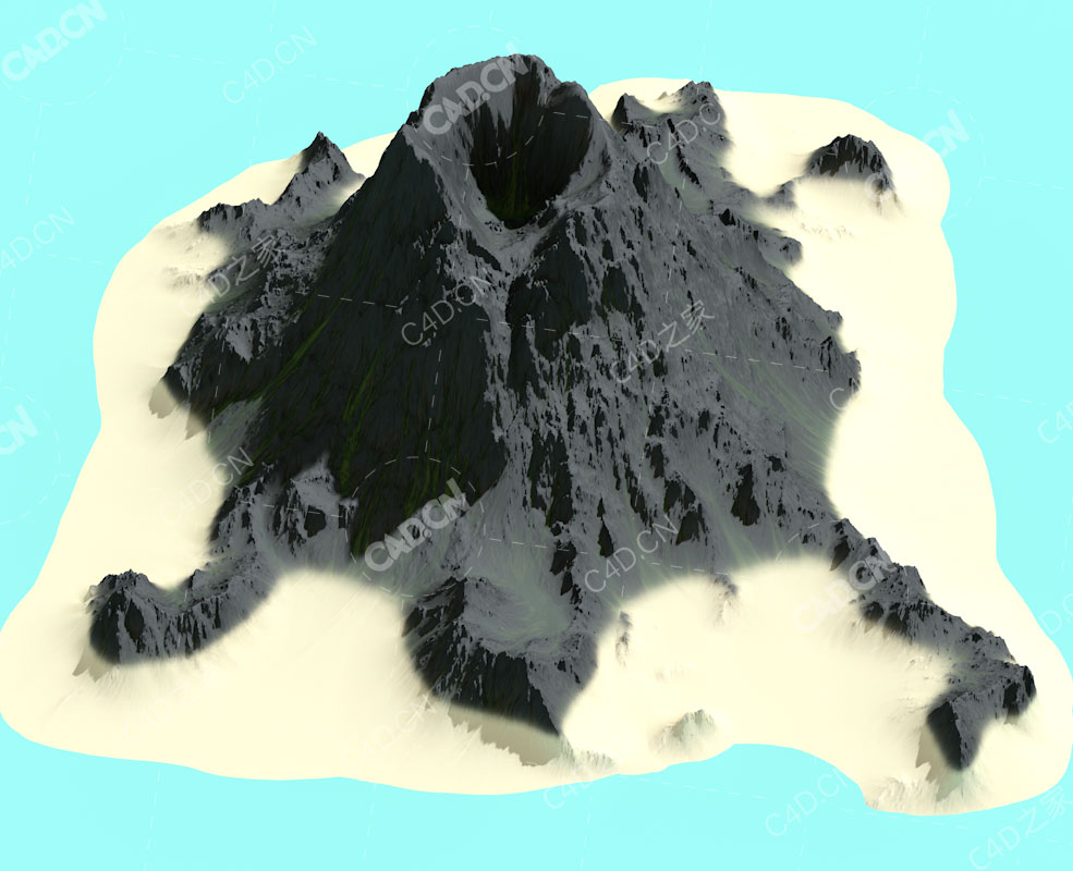 火山岛活火山死火山火山坑C4D模型Volcano Island